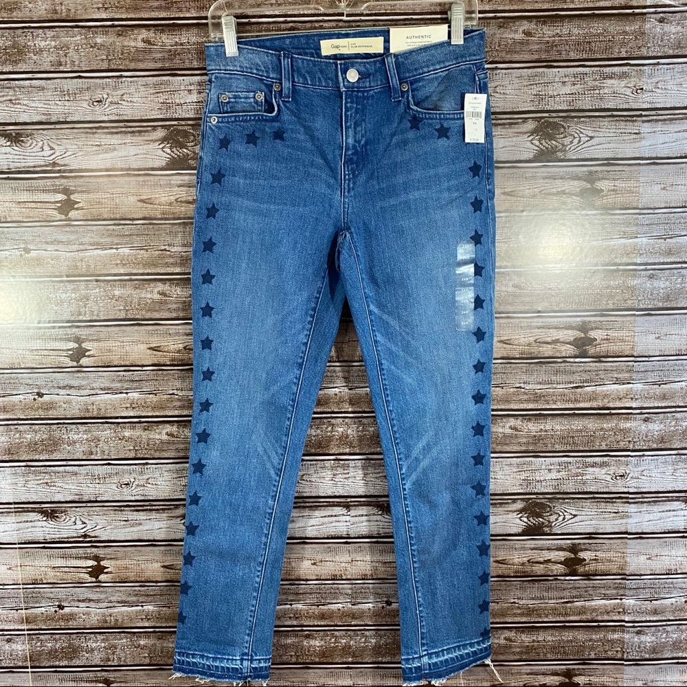 Gap- Star Print Slim Boyfriend Raw Hem Jeans